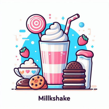 Milkshake, ice cream, cookies and sweets. Vector illustrationのイラスト素材