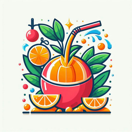 Orange juice vector illustration. Orange juice in a glass with a straw.のイラスト素材