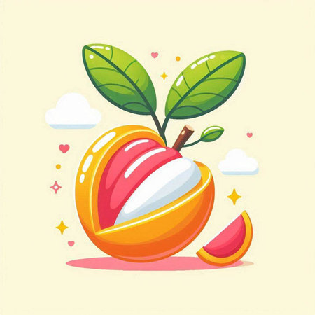 illustration of fruit in cartoon style on the background of the skyのイラスト素材