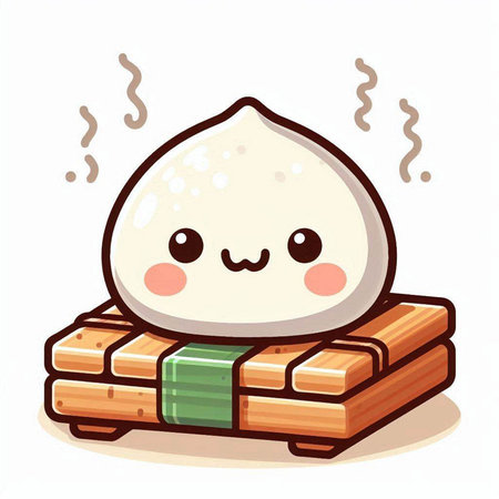 Illustration of Cute Dumpling on Stack of Bricksのイラスト素材