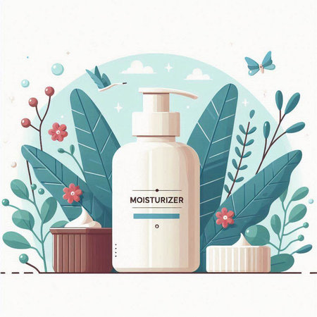 Mockup of cosmetic products with plants and birds. Vector illustrationのイラスト素材