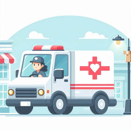 Ambulance and paramedic. Vector illustration in flat style.のイラスト素材