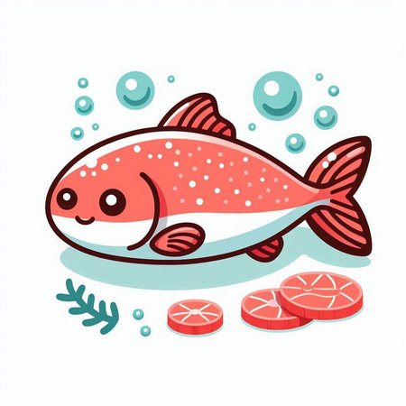 Vector illustration of a red fish on a white background. Cartoon style.のイラスト素材
