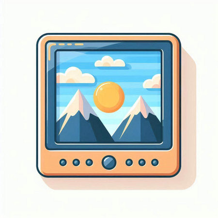 Illustration of a Tablet PC with the image of mountains and sunのイラスト素材
