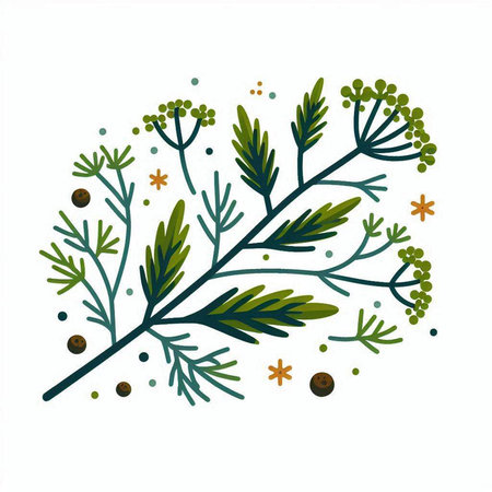 Hand drawn vector illustration of a sprig of green dill.のイラスト素材