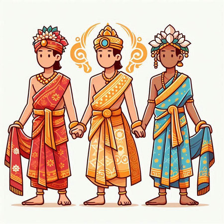 Indian people in traditional clothes. Vector illustration of Indian people in traditional clothes.のイラスト素材