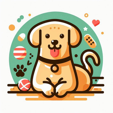 Cute dog vector illustration. Cute puppy sitting on the floor. Cartoon style.のイラスト素材