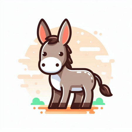 Donkey vector illustration in flat style. Cute cartoon donkey character.のイラスト素材