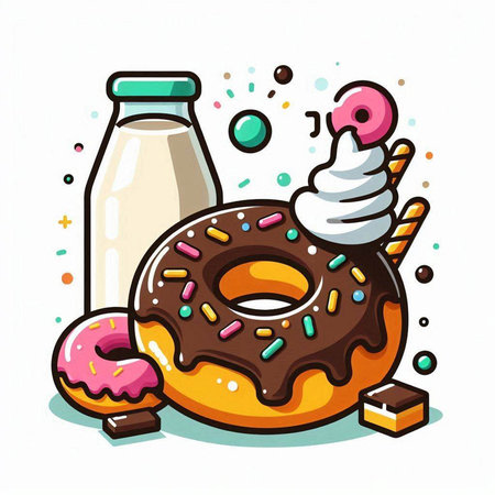 Donuts and milk. Vector illustration of donuts and milk.のイラスト素材