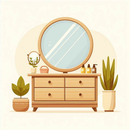 Vector illustration of a chest of drawers with a mirror in the interior.のイラスト素材