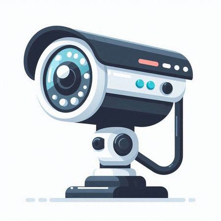 Video surveillance camera. Vector illustration in cartoon style on white background.のイラスト素材