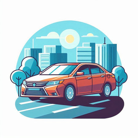 Car on the road in the city. Vector illustration for your designのイラスト素材