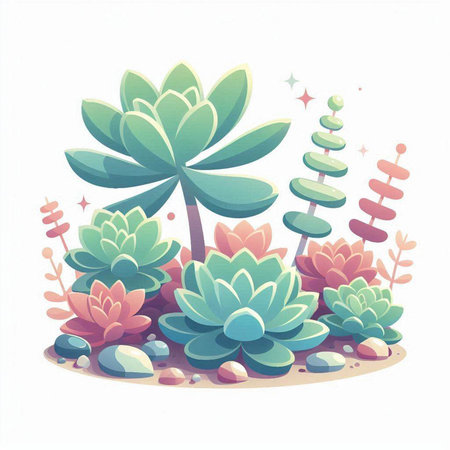 Illustration of succulents in cartoon style. Vector illustration.のイラスト素材