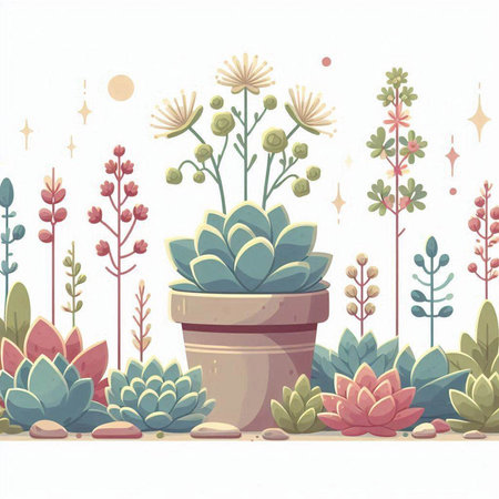 Illustration of succulents in a pot. Vector illustration.のイラスト素材