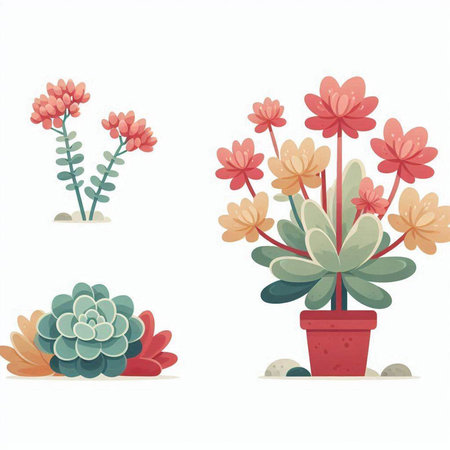 Set of succulents in pots isolated on white background. Vector illustration.のイラスト素材