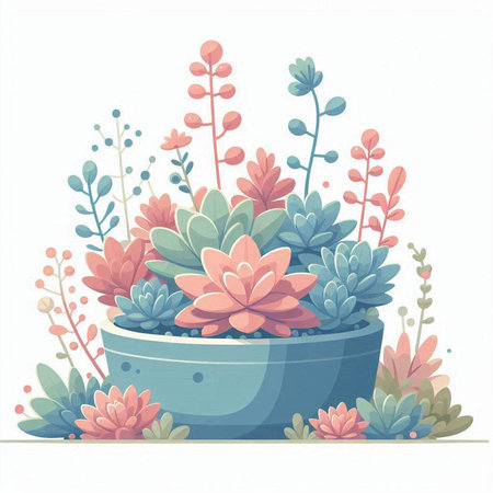 Succulents in a pot on a white background. Vector illustration.のイラスト素材