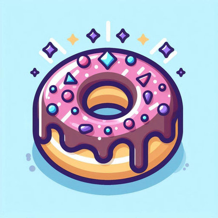 Donut with glaze and sprinkles. Vector illustration in cartoon style.のイラスト素材