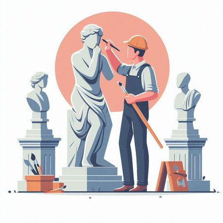 Architect and engineer on construction site. Vector illustration in flat styleのイラスト素材