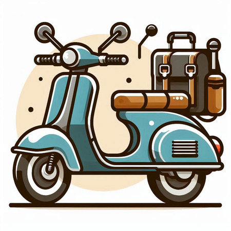 Vintage scooter with luggage. Vector illustration on white background.のイラスト素材