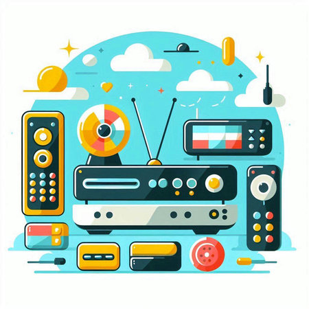 Vector illustration of modern flat design concept of media player and multimedia equipmentのイラスト素材