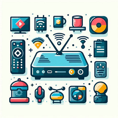 Set of technology icons. Vector illustration in flat design style. Set of electronics icons.のイラスト素材