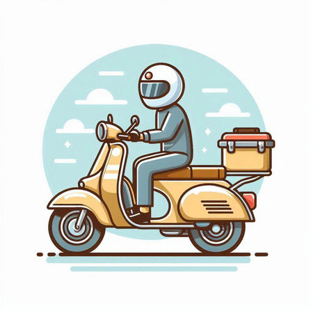 Vector illustration of a man riding a scooter. Motorcycle delivery service.のイラスト素材