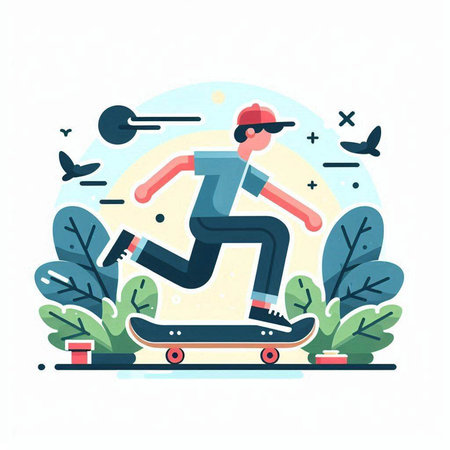 Skateboarder riding a skateboard. Flat style vector illustration.のイラスト素材