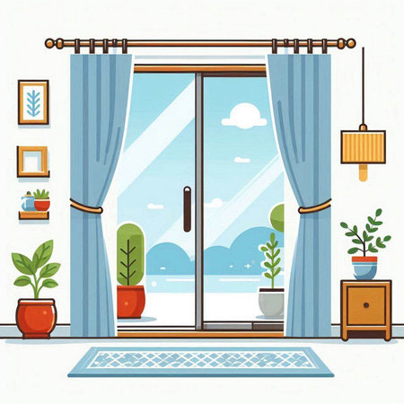 Illustration of a room with a view from the window. Vector illustrationのイラスト素材