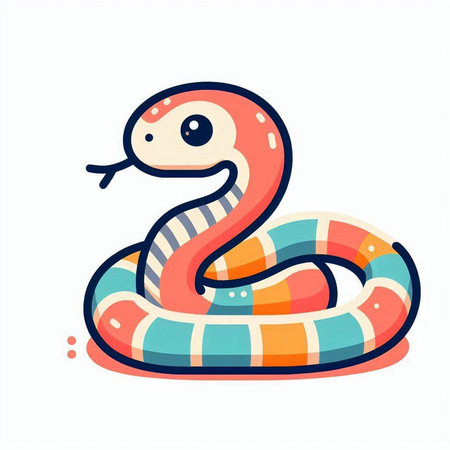 Vector illustration of a cute cartoon snake isolated on a white background.のイラスト素材