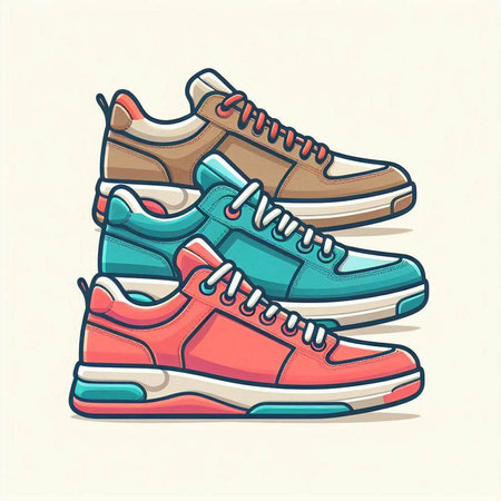 Sneakers. Colorful vector illustration isolated on white background.のイラスト素材
