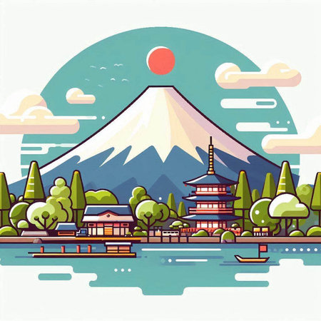 Mt. Fuji in Japan. Landscape design. Vector illustrationのイラスト素材