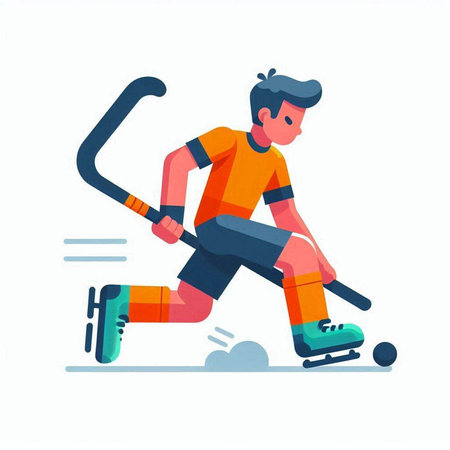 Ice hockey player flat vector illustration. Cartoon sportsman playing ice hockey.のイラスト素材