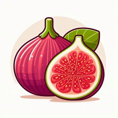 Fresh figs on white background. Vector illustration in cartoon style.のイラスト素材