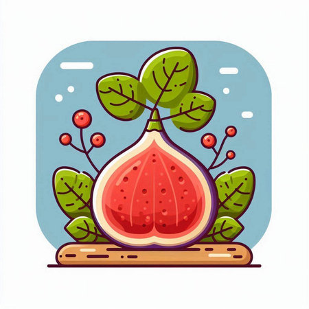 Figs with leaves and berries. Vector illustration in cartoon style.のイラスト素材