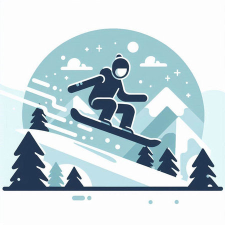 snowboarder on a snowboard in the mountains, vector illustrationのイラスト素材
