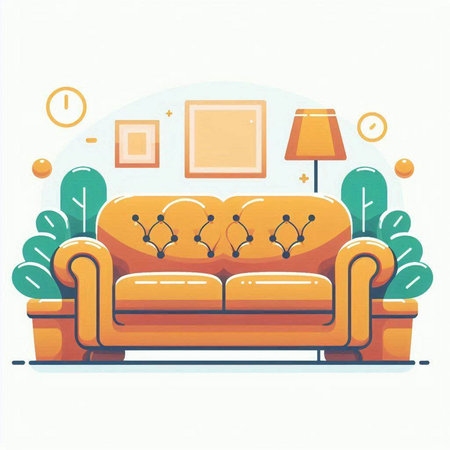 Sofa in flat style. Interior design. Vector illustration.のイラスト素材
