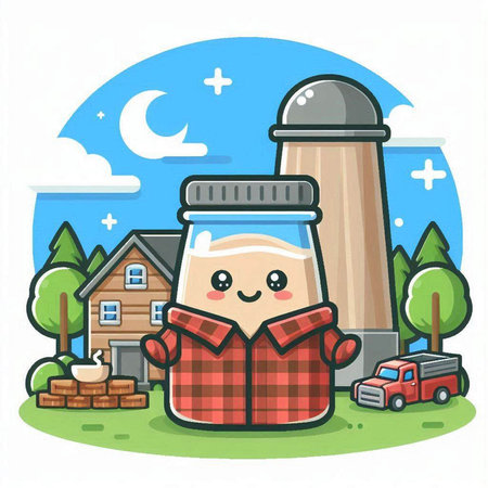 Mascot Illustration Featuring a Jar of Milk with a Lighthouseのイラスト素材