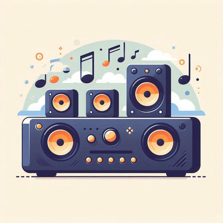 Vector illustration of sound system in flat style. Music and entertainment concept.のイラスト素材