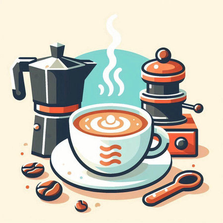 Cup of coffee with a cup of cappuccino. Vector illustrationのイラスト素材