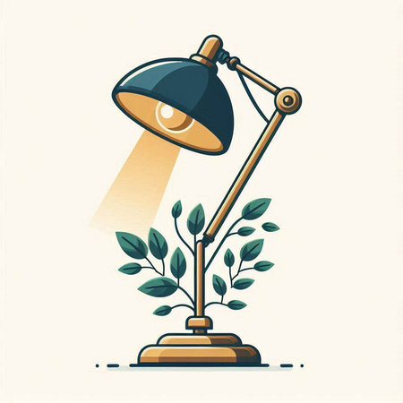 Illustration of a desk lamp with a plant in the center.のイラスト素材