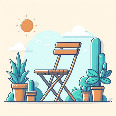 Illustration of a cinema chair with a cup of coffee on a yellow backgroundのイラスト素材