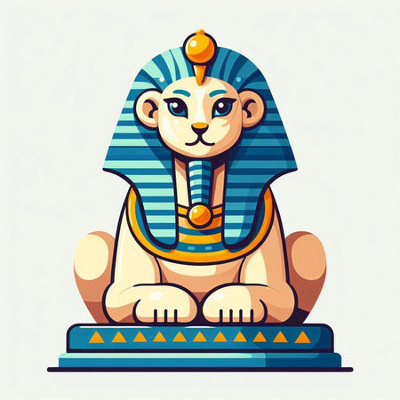 Lion sitting on a pedestal. Vector illustration in flat styleのイラスト素材