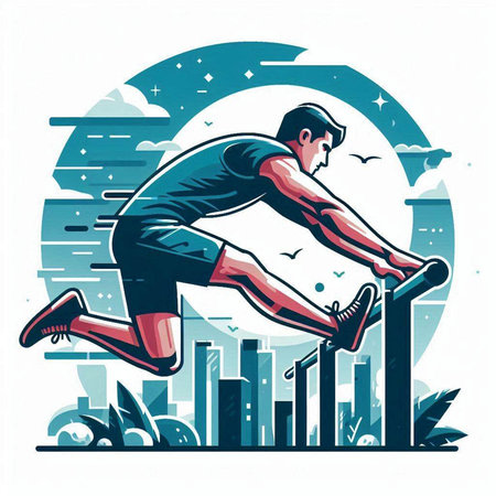 Athletic man jumping in the air. Flat style vector illustration.のイラスト素材