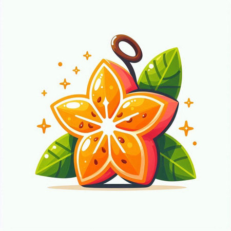 Starfruit fruit vector illustration. Exotic summer fruit isolated on white background.のイラスト素材
