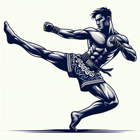 Muay thai fighter. Thai martial art. Vector illustration.のイラスト素材