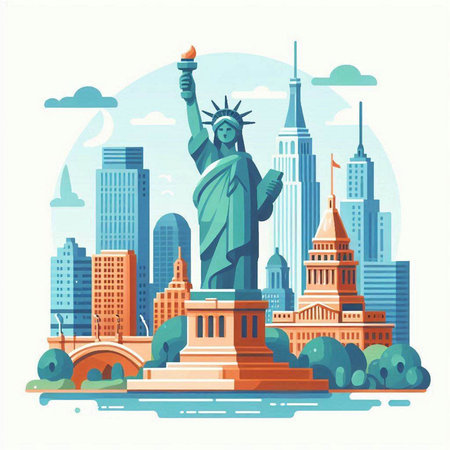 Statue of Liberty in New York City. Vector illustration in flat styleのイラスト素材