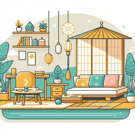 Interior of the living room. Vector illustration in flat style.のイラスト素材