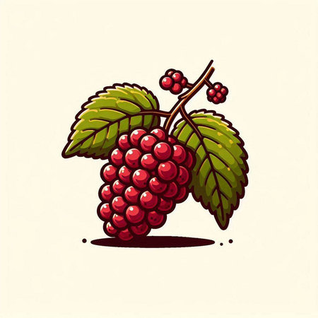 Ripe berry of blackberry with green leaves. Vector illustration.のイラスト素材