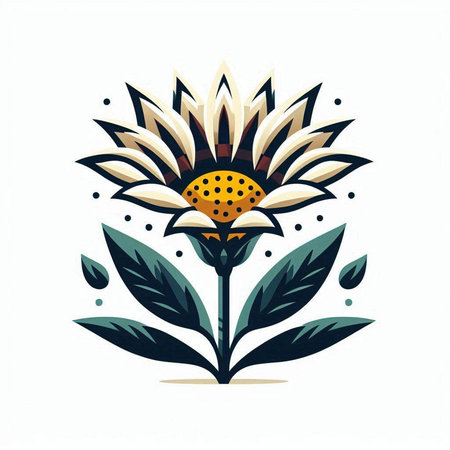 Illustration of a stylized flower with leaves on a white backgroundのイラスト素材