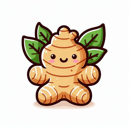 Cute ginger character with leaves isolated on white background. Vector illustration.のイラスト素材